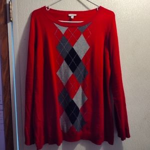 Talbot's Size X Red, Black, and Gray Argyle Sweater